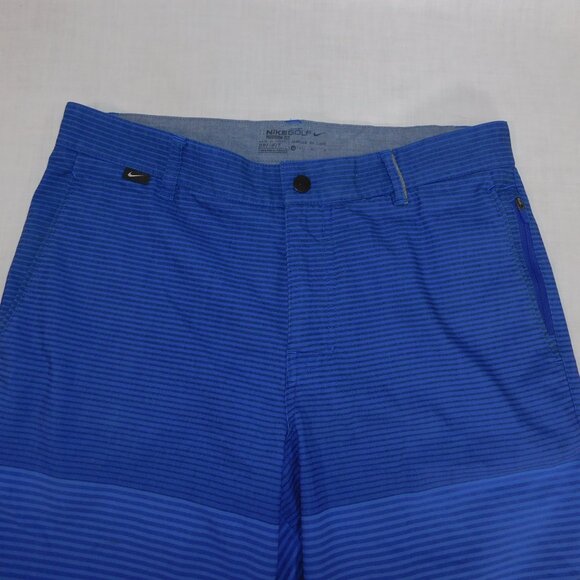 Nike Golf Modern Fit DriFit Mens 30 Blue Striped Flat Front Short - Picture 2 of 11